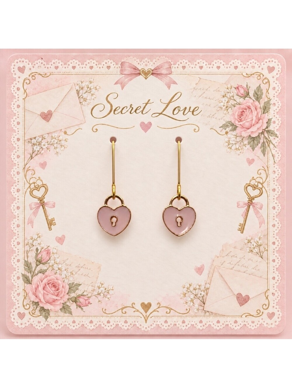 Secret Love Pink Heart Locket Coquette Valentine's Day Earrings